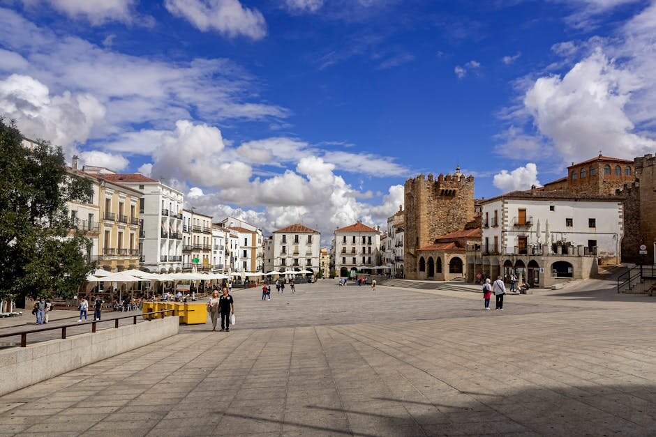 Cáceres cityscape in Extremadura, Spain - showing historic architecture and local landmarks